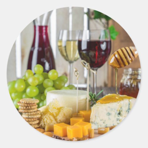 Wine  Cheese Appetizers Round Stickers