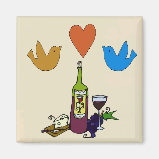 Wine Cheese Bird &  Heart Magnet (Front)
