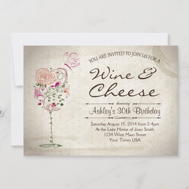 Wine & Cheese Birthday Invitation (Front)