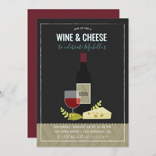 Wine & Cheese Birthday Party Invitation (Front/Back)