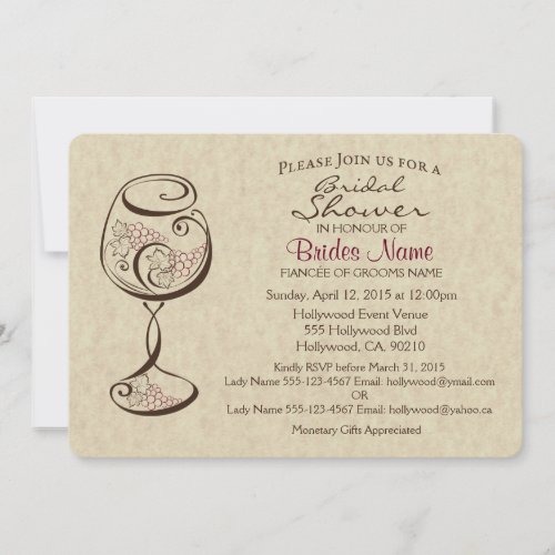 Wine  Cheese Bridal Shower Invitation