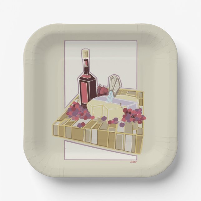 Wine & Cheese Charcuterie Block Paper Plates (Front)