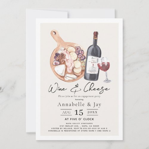 Wine  Cheese Charcuterie Engagement Party Invitation