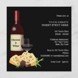 Wine cheese cocktail party dining formal black invitation