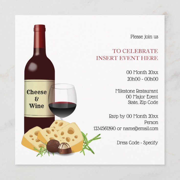 Wine cheese cocktail party dining formal invitation | Zazzle