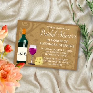 Wine & Cheese Elegant Bridal Shower Invitation