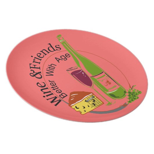 Wine Cheese Friends Melamine Plate (Right Side)
