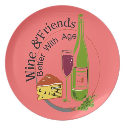 Wine Cheese Friends Melamine Plate (Front)