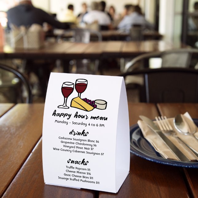 Wine & Cheese Happy Hour Menu CUSTOM Paper Table Tent (Insitu(Restaurant))