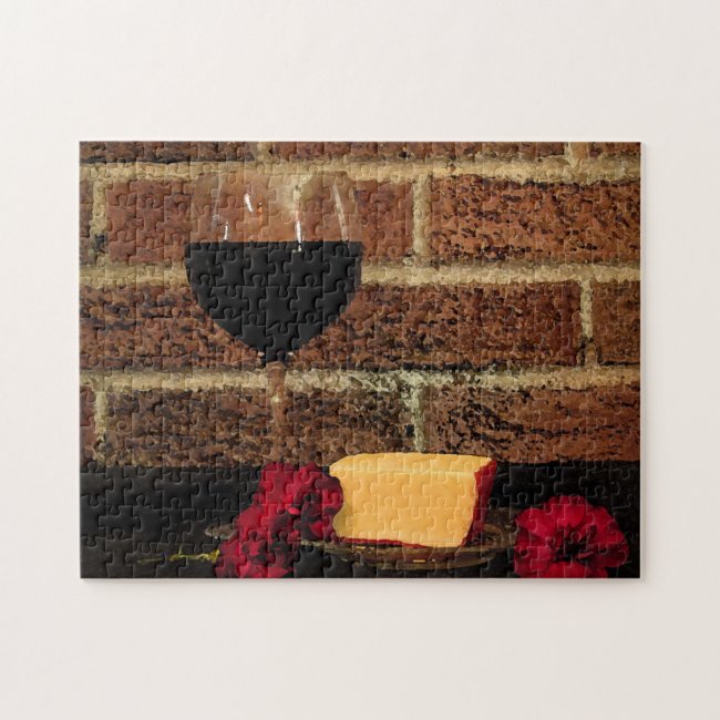 Wine Cheese Red Carnation Flowers Jigsaw Puzzle
