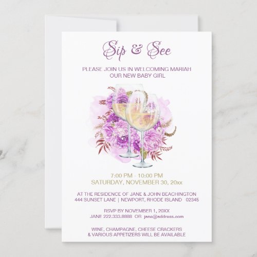  Wine Cheese SIP AND SEE Shower Party Invitation