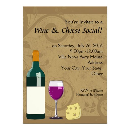 Wine & Cheese Social Party Flat Invitations 5