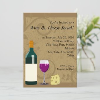 Wine & Cheese Social Party Flat Invitations | Zazzle