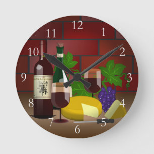 Wine Cheese Table Scene Round Clock