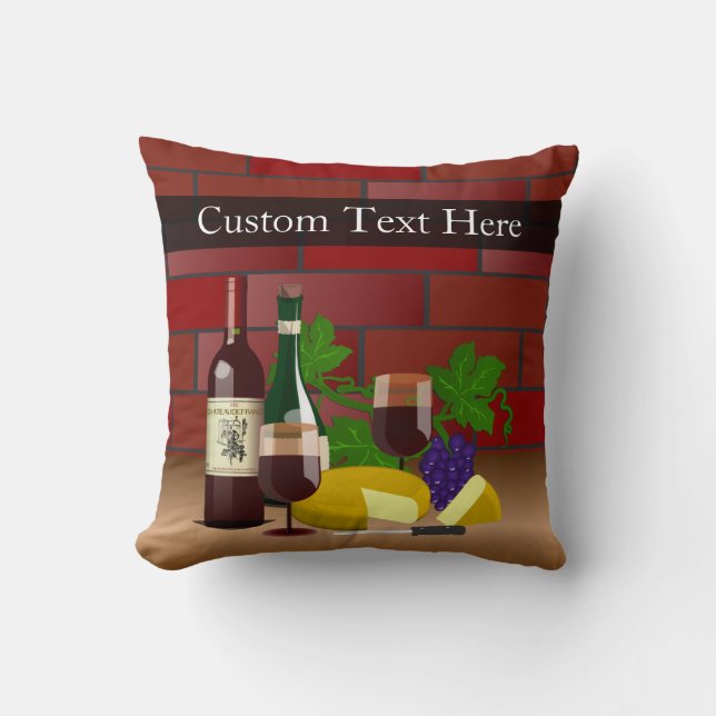 Wine Cheese Table Scene Throw Pillow (Front)
