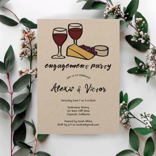 Wine  Cheese Tasting Engagement Party Kraf CUSTOM Invitation