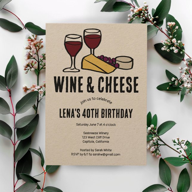 Wine & Cheese Tasting Party Birthday Kraft CUSTOM Invitation (Wine & Cheese Tasting Party Birthday Kraft CUSTOM Invitation
)