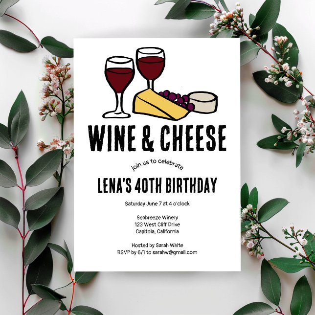 Wine & Cheese Tasting Party Birthday Sketch CUSTOM Invitation (Wine & Cheese Tasting Party Birthday Sketch CUSTOM Invitation
)