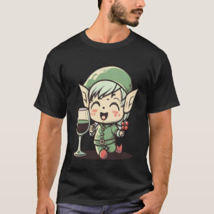Wine Christmas Elf Drinking Glass of Red Wine Xmas T-Shirt