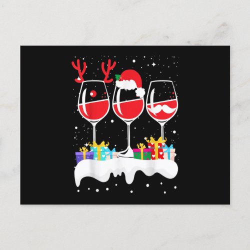 Wine Christmas Lights Xmas Women Santa Hat Reindee Postcard