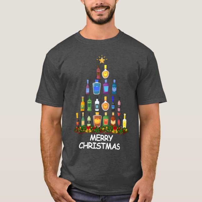 Wine Christmasree Merry Christmas friends T-Shirt (Front)