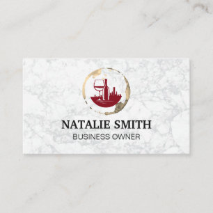 Wine City Skyline Logo Stain White Marble Business Card