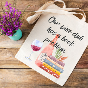 Wine Club Feminine Watercolor Wine & Books Tote Bag