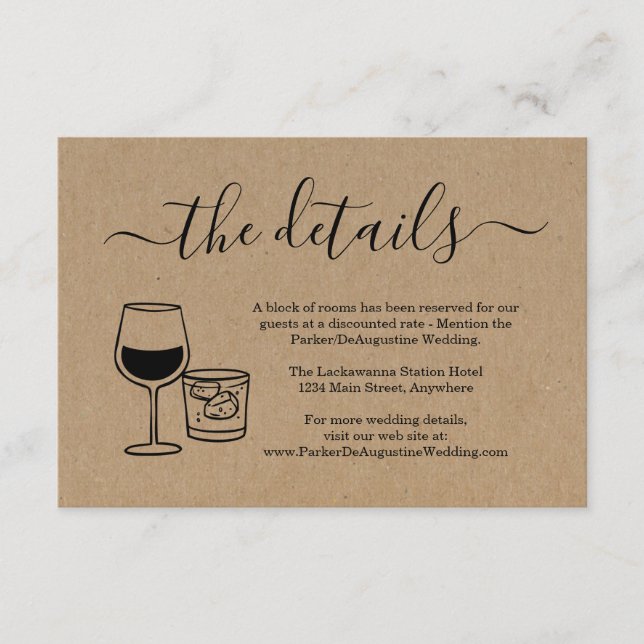 Wine & Cocktail Information Details Enclosure Card (Front)
