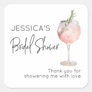 Wine Cocktail Pink Bridal Shower Favor Square Sticker