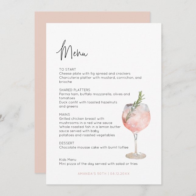 Wine Cocktail Theme Aged to Perfection Bridal Menu (Front/Back)