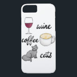 Wine Coffee Cats Case<br><div class="desc">My 3 favourite things! This cell phone case features my own hand made artwork! This design consists of hand drawn images and lettering with the words, Wine Coffee Cats and drawings of each. If you would like this design on a different product please check my catalog or contact me and...</div>