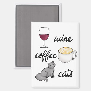 Wine Coffee Cats Funny Cute Cartoon Magnet