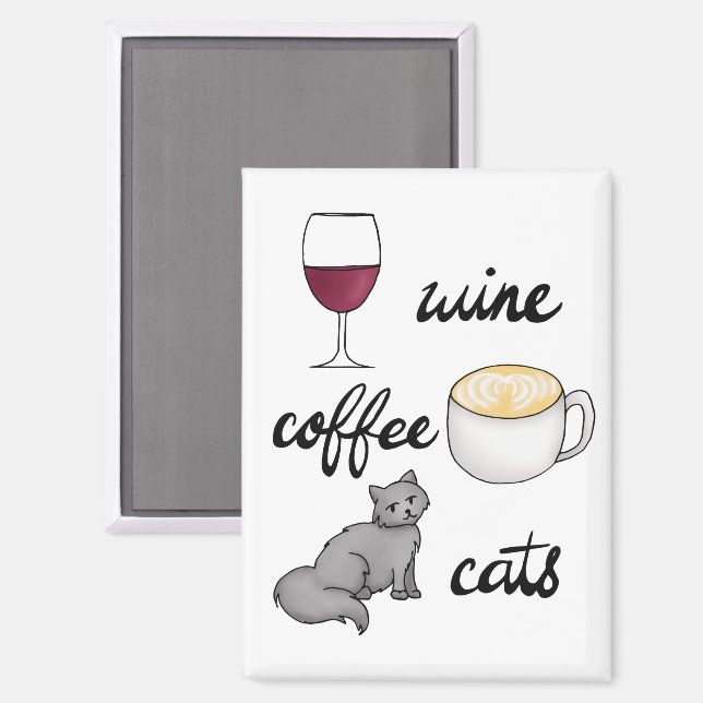 Wine Coffee Cats Funny Cute Cartoon Magnet (Front/Back)