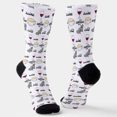 Wine Coffee Cats Funny Cute Cartoon Socks