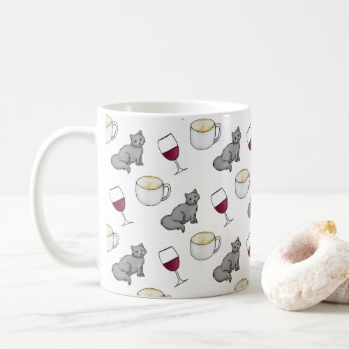 Wine Coffee Cats Pattern Cat Lover Mug