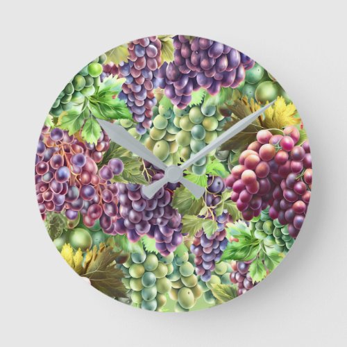 Wine collage vineyard winery realistic grapes round clock