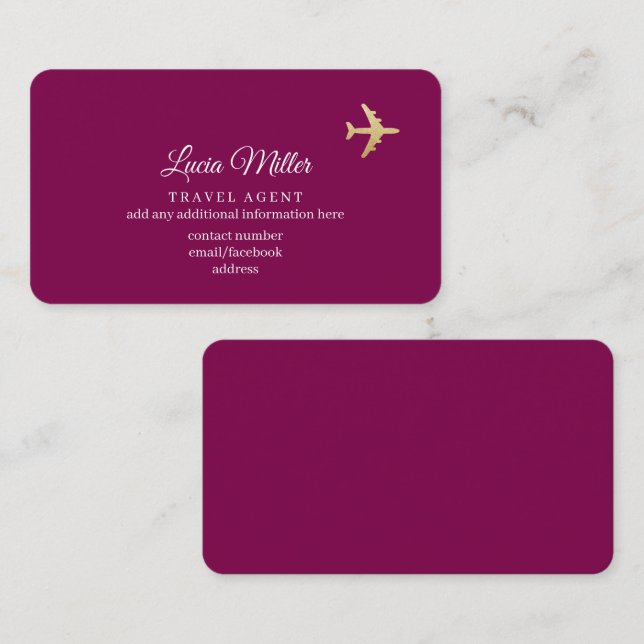 Wine-Color Business Card for a Travel Agent  (Front/Back)