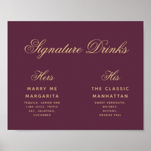 Wine Color Signature Drinks Simple Wedding Sign