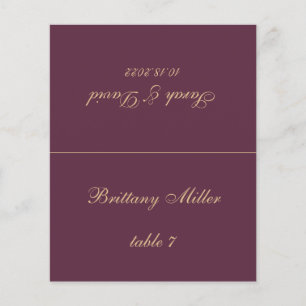 Wine Color Wedding Place Card - Printed Guest Name
