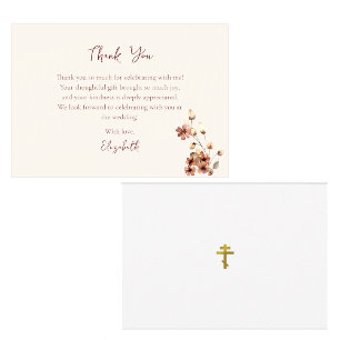 Wine-Colored Boho Flowers Orthodox Bridal Shower Thank You Card