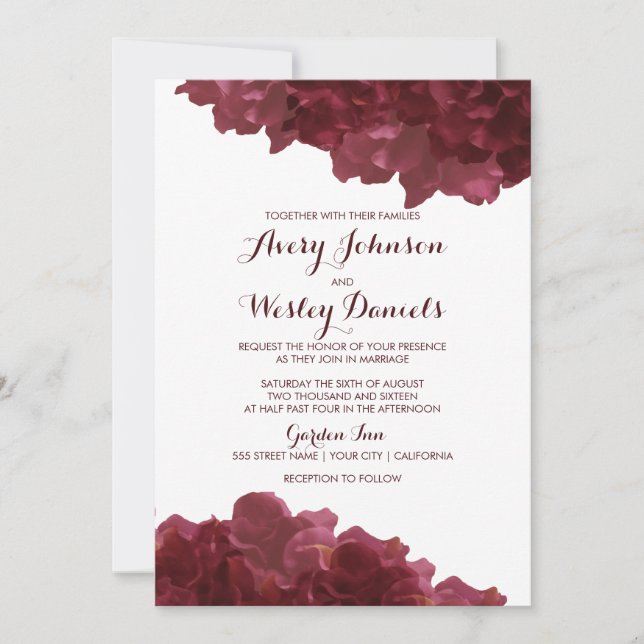 Wine Colored Floral Wedding Invitation (Front)