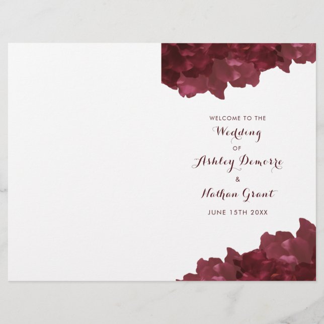 wine colored floral - wedding program (Front)