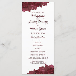 Wine Colored Floral Wedding Program