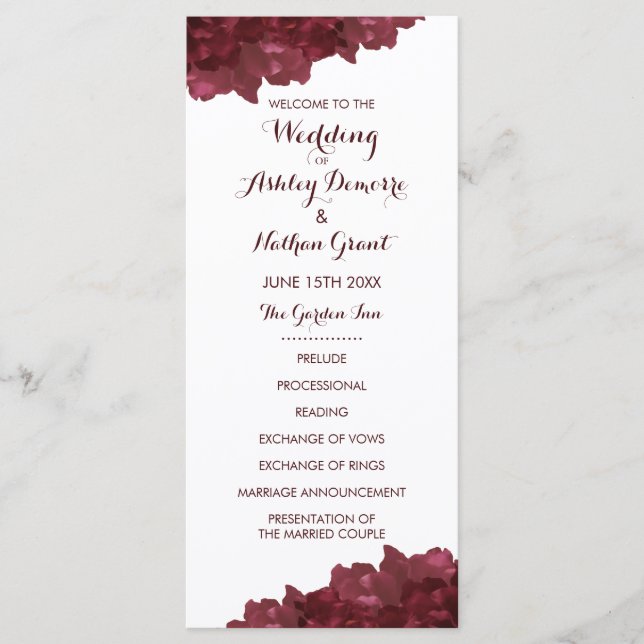 Wine Colored Floral Wedding Program (Front)