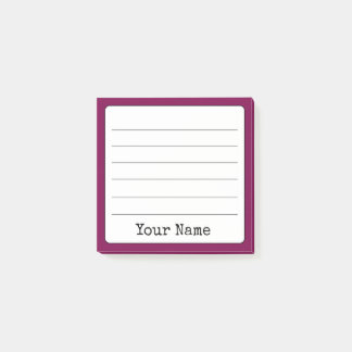 Wine Colored Retro Add Your Name Lined  Post-it Notes