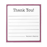 Wine Colored Retro Thank You Your Name Lined  Notepad