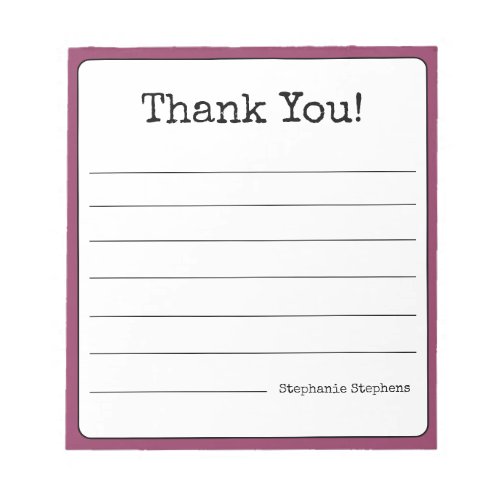 Wine Colored Retro Thank You Your Name Lined  Notepad