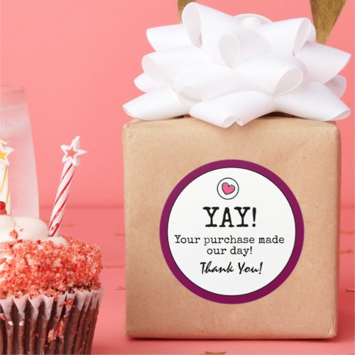 Wine Colored Retro With Heart Business Thank You  Classic Round Sticker
