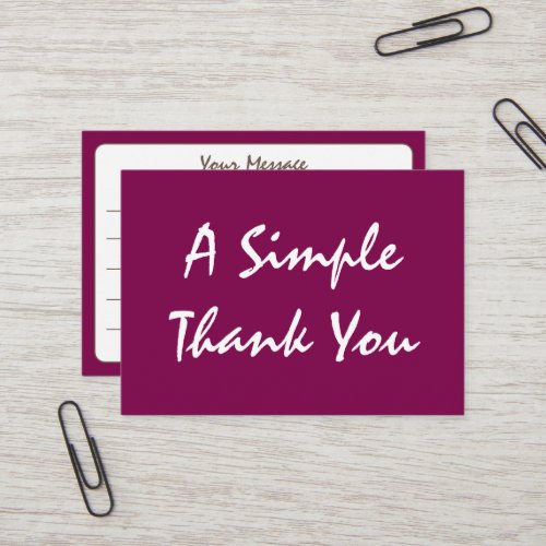 Wine Colored Simple Script Thank You Business Card