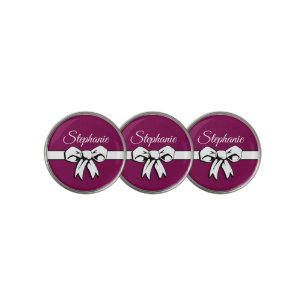 Wine Colored with White Bow Personalized Golf Ball Marker